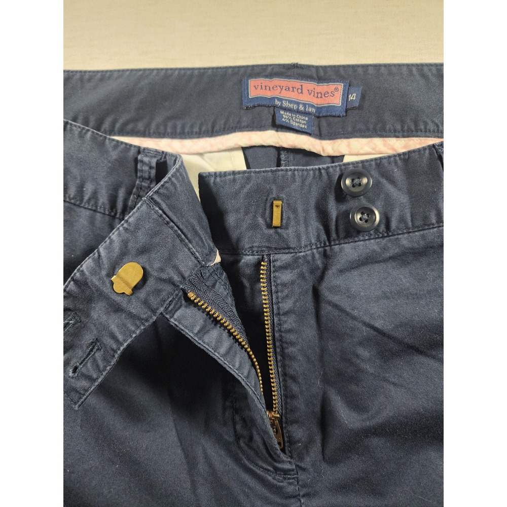 Vineyard Vines Womens Navy Crop Chino Pants Size 14 Capri Cotton Preppy Whale - Picture 6 of 8